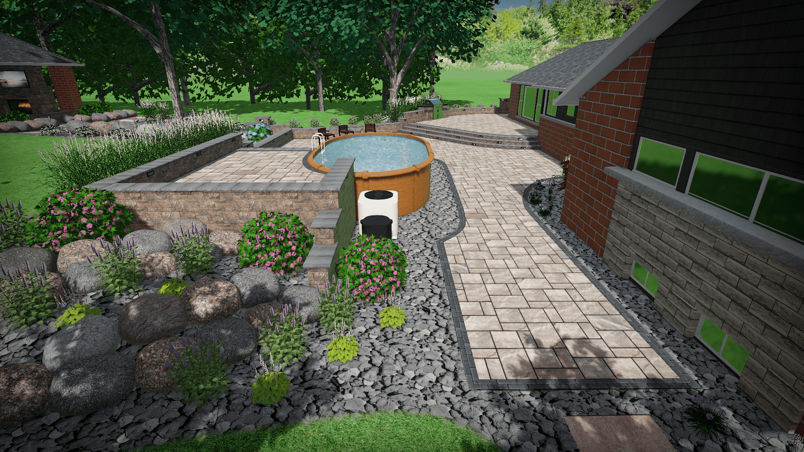 Premium 3D landscape design render — large outdoor living project by Lagunas
